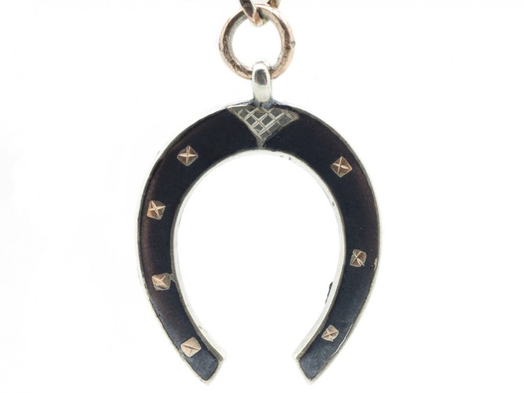 Silver & Niello Chain with Horseshoe Pendant