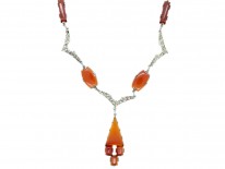 Art Deco Silver, Carnelian & Marcasite Necklace