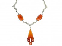 Art Deco Silver, Carnelian & Marcasite Necklace