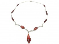 Art Deco Silver, Carnelian & Marcasite Necklace
