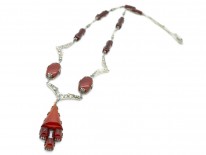 Art Deco Silver, Carnelian & Marcasite Necklace