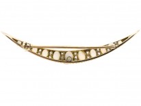 Victorian 18ct Gold Opal & Diamond Crescent Brooch