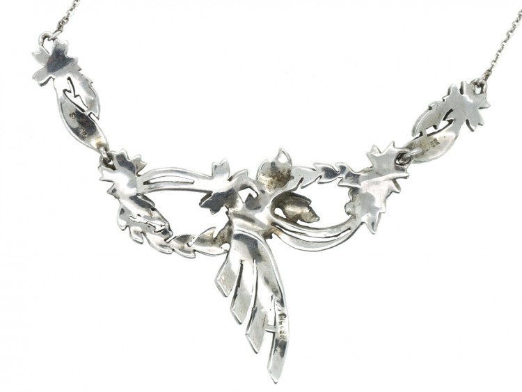 Silver Art Deco Marcasite Bow Necklace