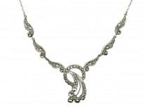 Art Deco Silver & Marcasite Circle & Wave Necklace