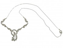 Art Deco Silver & Marcasite Circle & Wave Necklace