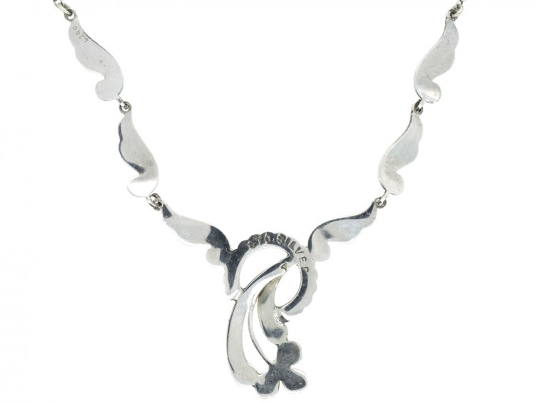 Art Deco Silver & Marcasite Circle & Wave Necklace