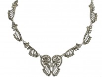 Art Deco Silver & Marcasite Stylised Wave Necklace