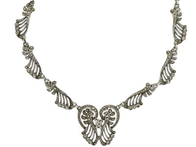 Art Deco Silver & Marcasite Stylised Wave Necklace