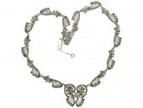 Art Deco Silver & Marcasite Stylised Wave Necklace
