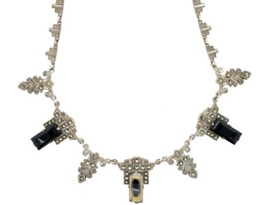Art Deco Silver, Onyx & Marcasite Necklace