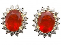 Fire Opal & Diamond Earrings
