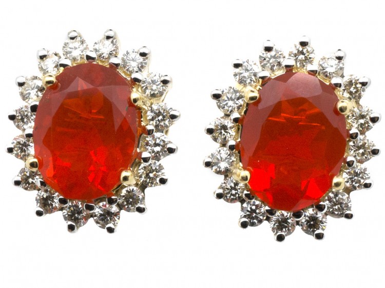 Fire Opal & Diamond Earrings