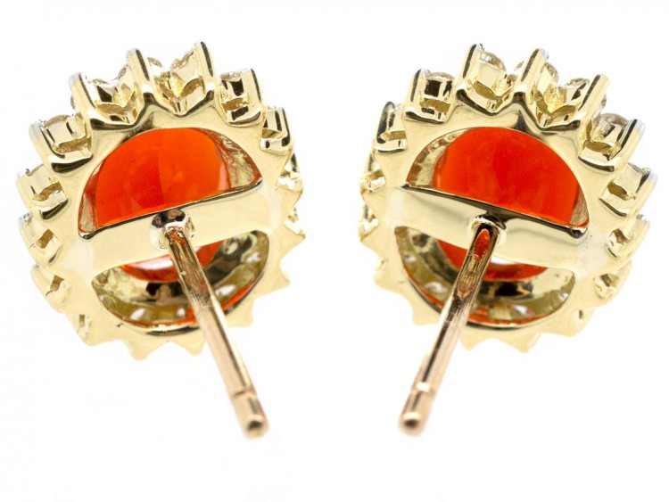 Fire Opal & Diamond Earrings