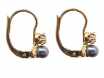 Small Natural Grey Pearl & Diamond Earrings