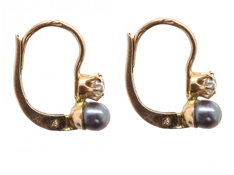 Small Natural Grey Pearl & Diamond Earrings