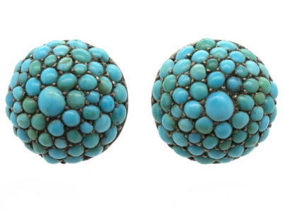 Victorian Round Pave Set Turquoise Earrings