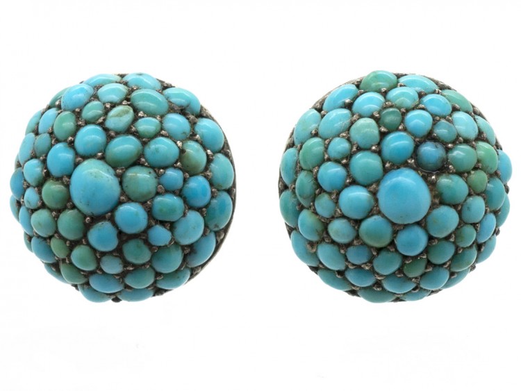 Victorian Round Pave Set Turquoise Earrings