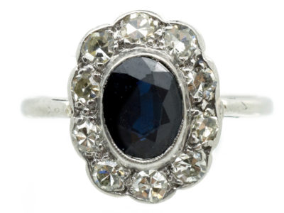 Edwardian Sapphire & Diamond Oval Cluster Ring