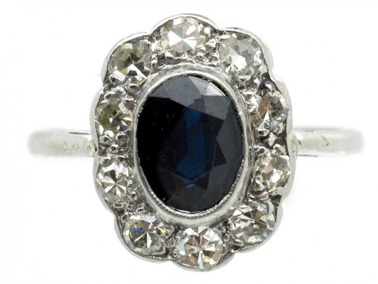 Edwardian Sapphire & Diamond Oval Cluster Ring