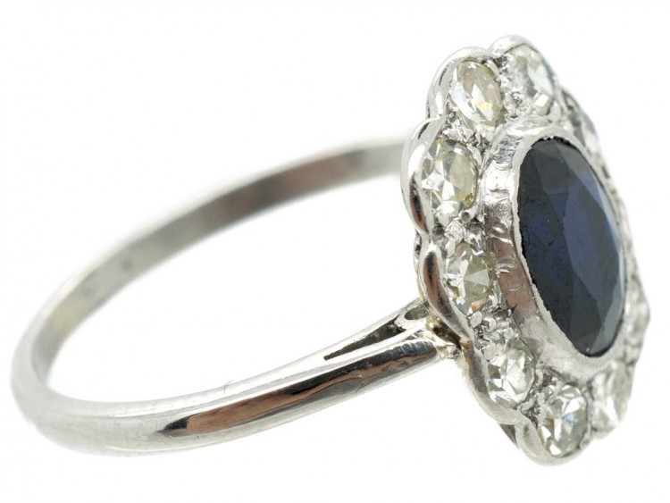 Edwardian Sapphire & Diamond Oval Cluster Ring