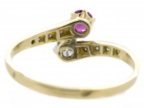 French 18ct Gold Diamond & Ruby Crossover Ring