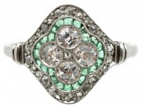 Art Deco Platinum, Emerald & Diamond Cluster Ring