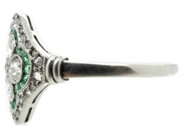 Art Deco Platinum, Emerald & Diamond Cluster Ring