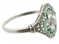Art Deco Platinum, Emerald & Diamond Cluster Ring