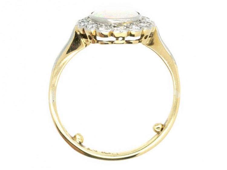 Edwardian 18ct Gold Opal & Diamond Cluster Ring