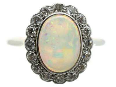 Edwardian 18ct Gold Opal & Diamond Cluster Ring