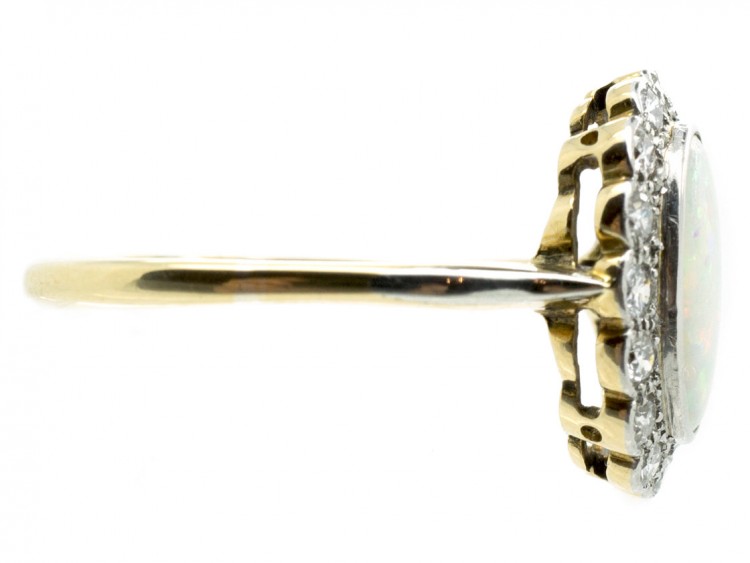 Edwardian 18ct Gold Opal & Diamond Cluster Ring