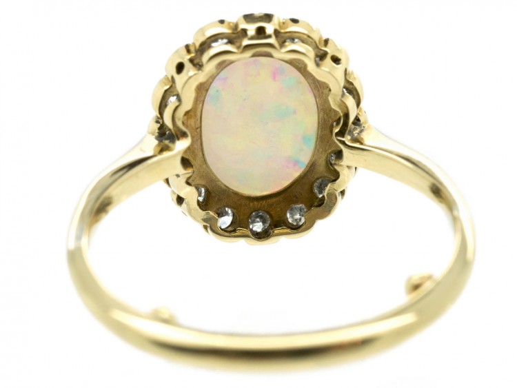 Edwardian 18ct Gold Opal & Diamond Cluster Ring