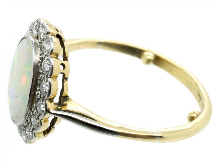 Edwardian 18ct Gold Opal & Diamond Cluster Ring