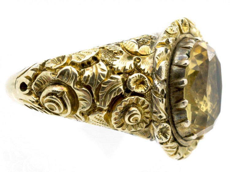 Large 18ct Gold Georgian Foiled Citrine Ring