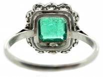 Large Platinum, Square Cut Emerald & Diamond Ring
