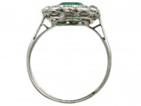 Large Platinum, Square Cut Emerald & Diamond Ring