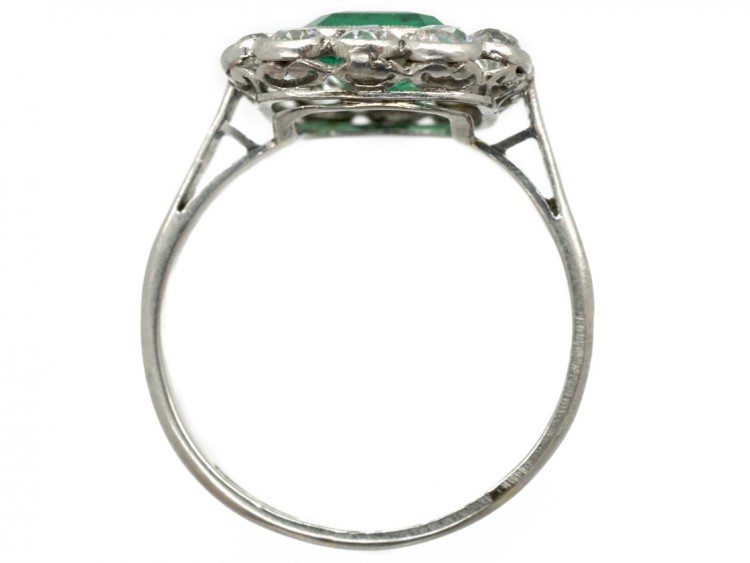 Large Platinum, Square Cut Emerald & Diamond Ring