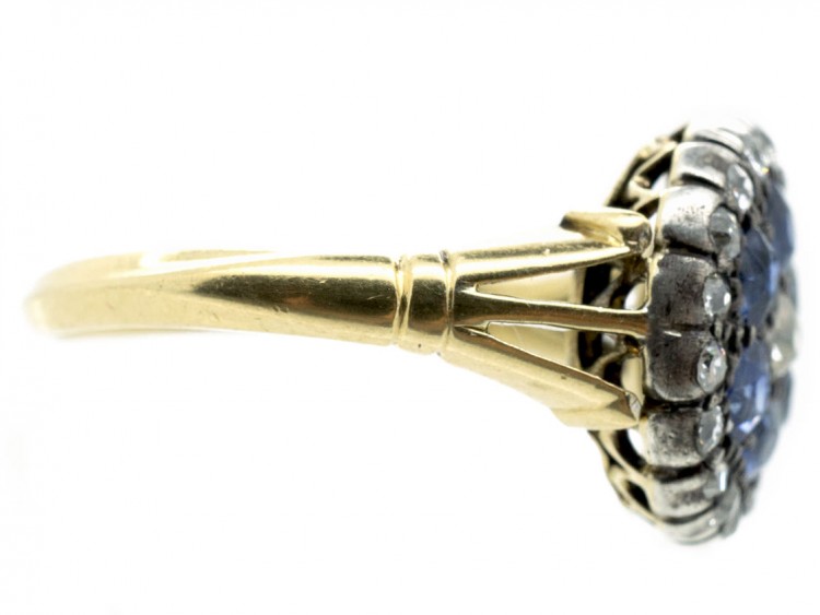 Edwardian 18ct Gold Sapphire & Diamond Cluster Ring