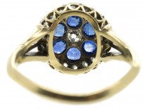 Edwardian 18ct Gold Sapphire & Diamond Cluster Ring
