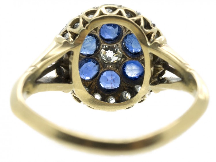 Edwardian 18ct Gold Sapphire & Diamond Cluster Ring