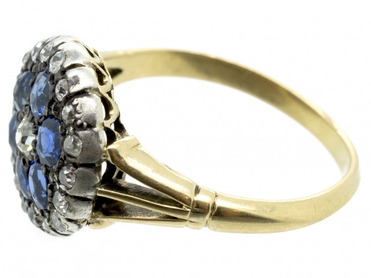 Edwardian 18ct Gold Sapphire & Diamond Cluster Ring