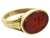 18ct Gold Early Victorian Carnelian Signet Ring with Carved Eagle Intaglio