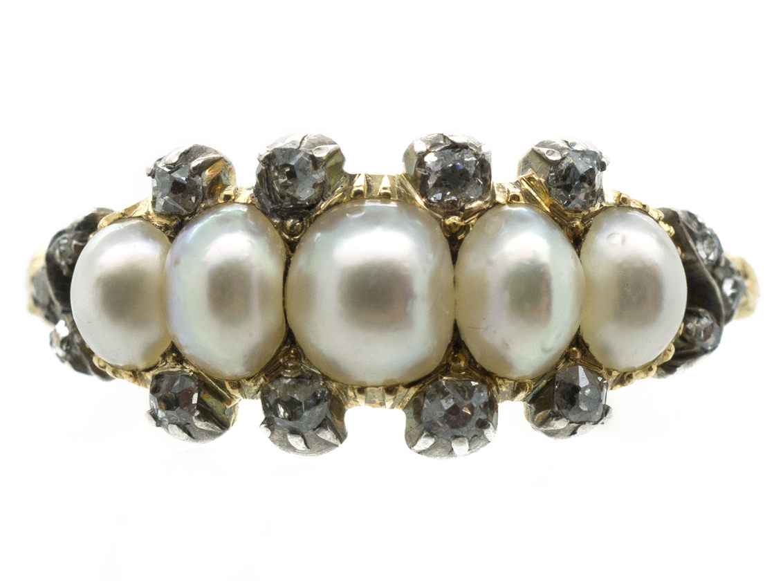 Regency Style Rings Regency Natural Pearl & Diamond Ring (197G) | The Antique Jewellery Company