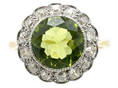 Edwardian Peridot & Diamond Cluster Ring