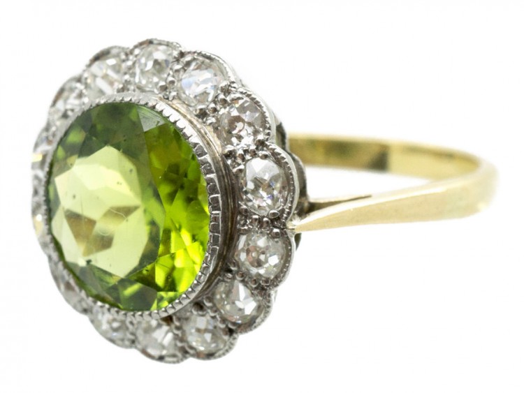 Edwardian Peridot & Diamond Cluster Ring