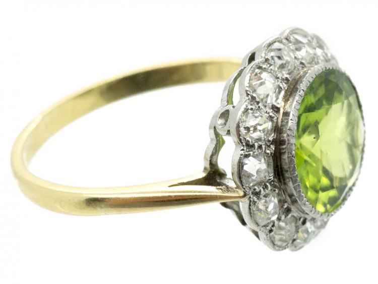 Edwardian Peridot & Diamond Cluster Ring