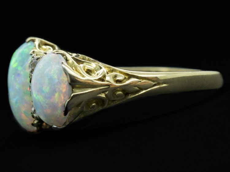 Victorian 18ct Gold Triple Opal & Diamond Ring
