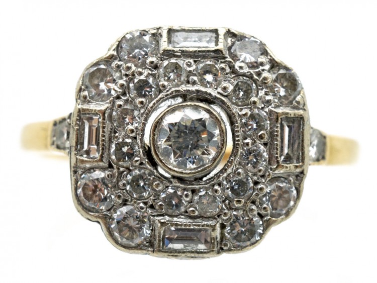 Art Deco 18ct Gold & Diamond Hexagonal Ring