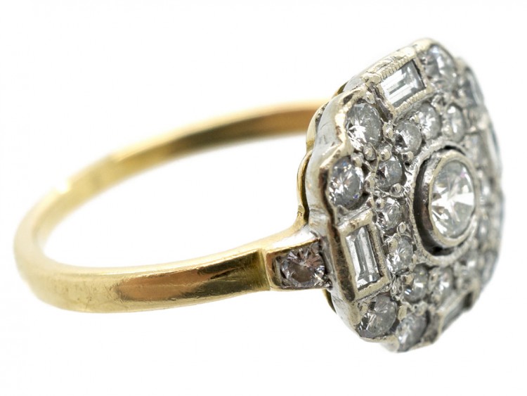 Art Deco 18ct Gold & Diamond Hexagonal Ring