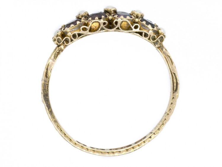Victorian 15ct Gold Almandine Garnet & Natural Split Pearl Ring